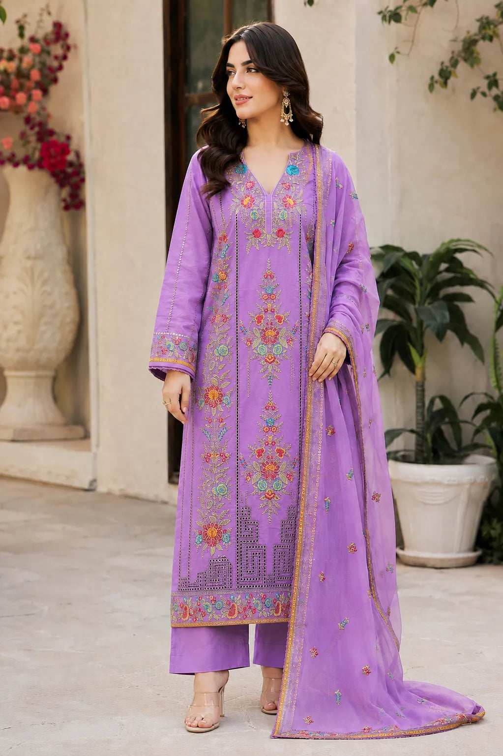 Heavy Chickankari Tilla Zari EmBroidered Lawn Unstitched 3 Pcs
