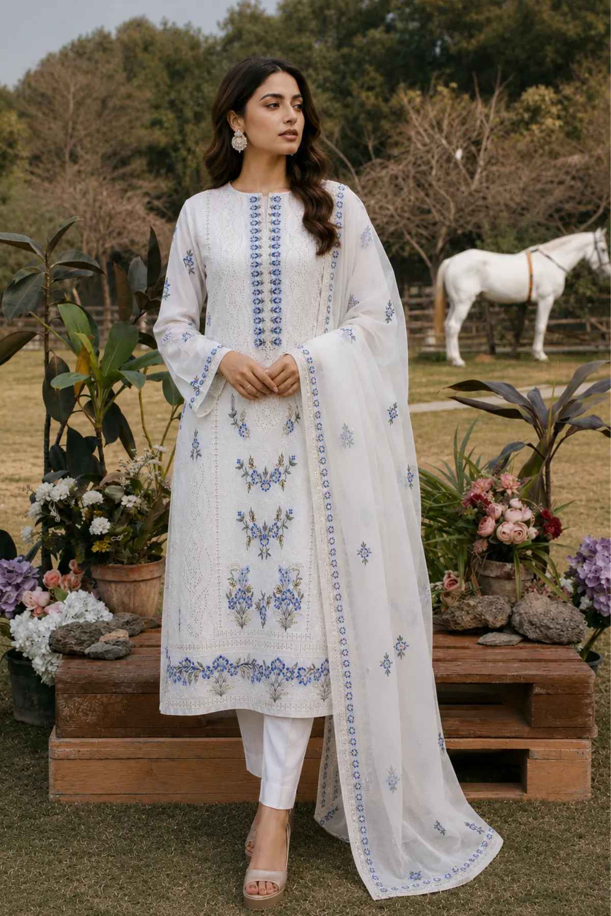 Embroidered Thread Work Lawn Unstitched 3 Pcs