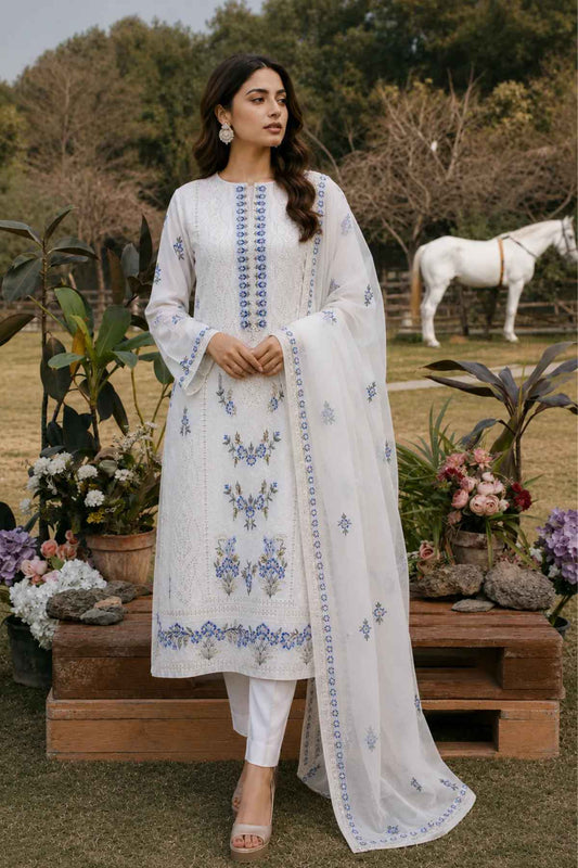 Embroidered Thread Work Lawn Unstitched 3 Pcs
