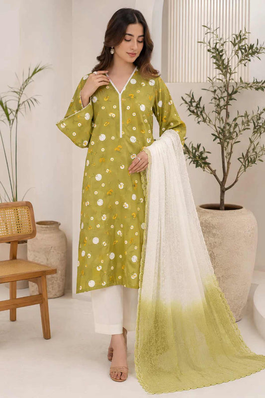 3D Floral Embroidered  Lawn Unstitched 3 Pcs
