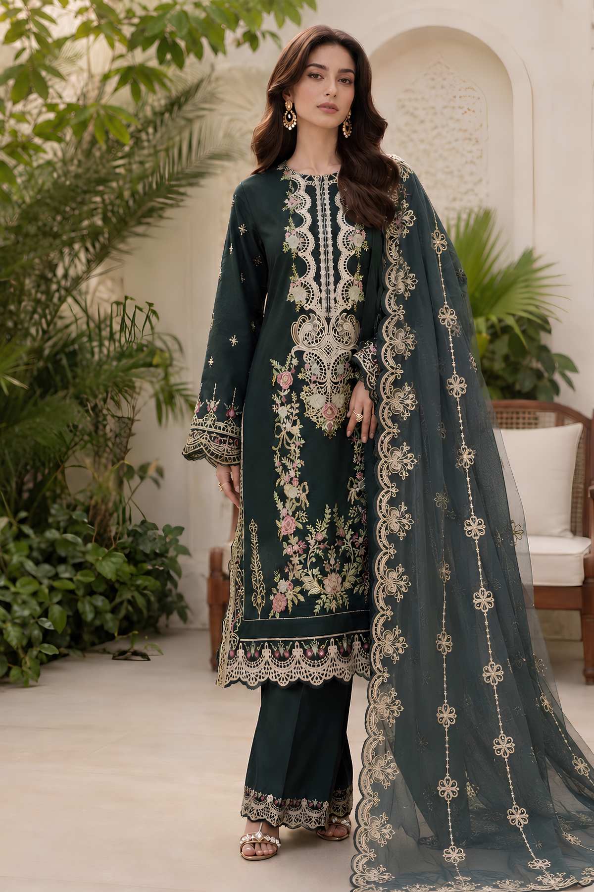 Luxury Embroidered Panel Lawn Unstitched 3 Pcs