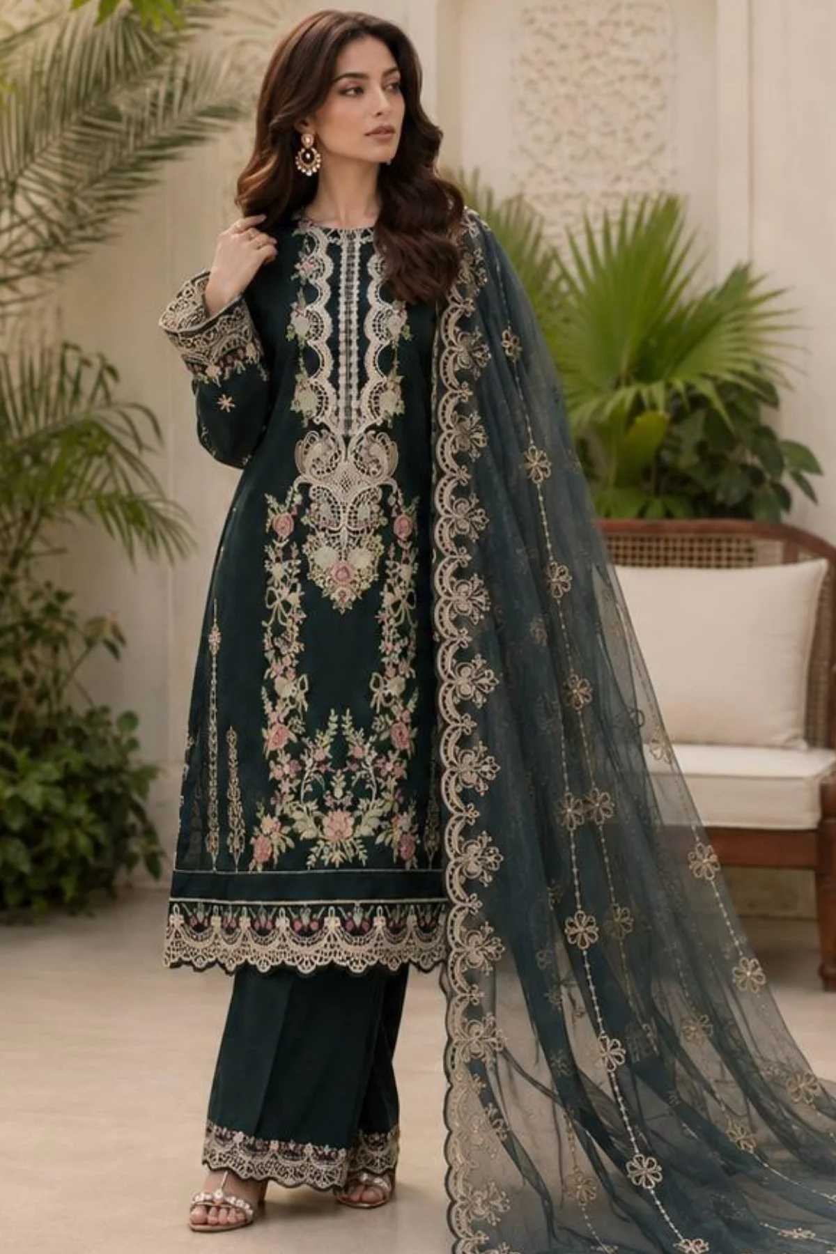 Luxury Embroidered Panel Lawn Unstitched 3 Pcs